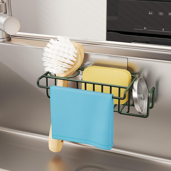 HapiRm Sink Caddy Sponge Holder - No Drill Sponge Holder for Kitchen Sink, Rustproof and Waterproof Kitchen Organizer - Green - Image 6