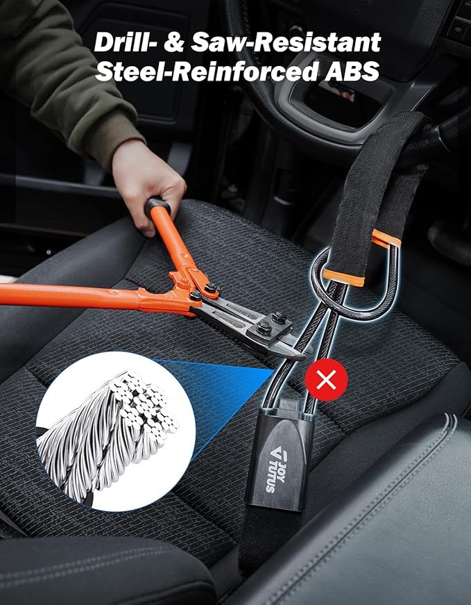 JOYTUTUS Steering Wheel Lock, Car Seat Belt Lock with 3 Keys,Double Car Anti Theft Device,Fits Most Vehicles, Trucks, SUVs, and Vans (Car Anti Theft Device) - Image 3