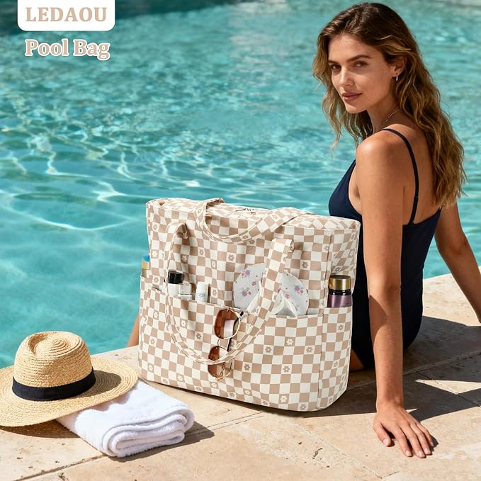 LEDAOU Large Beach Bag for Women, Waterproof Sandproof Tote Bag with Zipper | 36L Pool and Swim bag with Zipper, Wet/Dry pocket and 7 Pockets for Beach Days, Cruises, Vacations and Family travel - Image 3