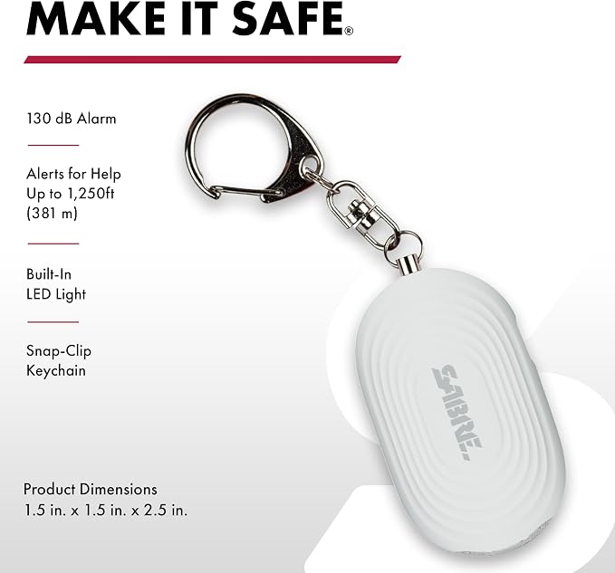 SABRE 2-in-1 Personal Alarm with LED Light, 130dB Personal Safety Siren, Snap Hook for Instant Access, 1,250 Foot (381 Meters) Range, Compact Design for Easy Attachment to Purse, Bag, or Keys - Image 2