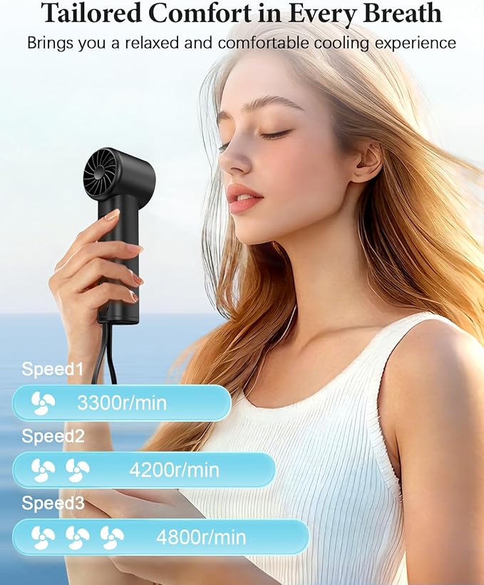 Portable Fan with Power Bank & Flashlight-Black | 6.5H Max Cooling,USB-C Rechargeable,Mini Fan for Outdoor/Travel/Beach/Concerts/Summer.Gifts for Girl,Women. - Image 2