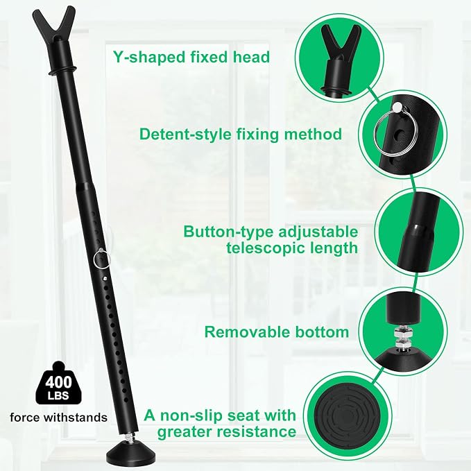 Door Stoppers Security Bar & Sliding Glass Door Lock Keep Your Home Security, Adjustable Jammer with Interchangeable Caps & Rubber Tips, Ideal for Apartment, Home and Travel Protection,Black(2Pack) - Image 5