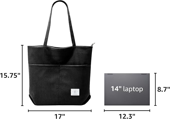 KALIDI Women Corduroy Tote Bag Zipper Casual Tote's Handbag Big Capacity Shoulder Bag with Pockets - Image 3