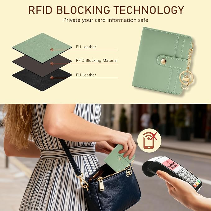 Jogjam Green Rfid Women Wallet, Small Slim Thin Compact Credit Card Holder | PU Leather Bifold Cash Zipper Coin Pocket ID Window, for Female Ladies Teen Girls Girly Gifts - Image 3
