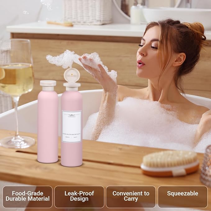 8.8oz Travel Essentials Shampoo Bottles for Toiletries,Empty Plastic Squeeze Bottles with Flip Cap for Toiletries Travel Size Shampoo and Conditioner (3 pack, pink) - Image 5