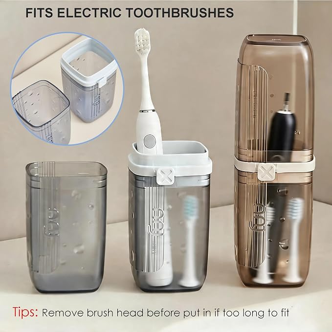 Travel Toothbrush Holder, 2-in-1 Toothbrush Case with Rinse Cups | Toothbrush & Toothpaste Travel Case, Compact & Portable for Camping, Trips, Dorm, Fits Manual & Electric Toothbrushes - Image 7