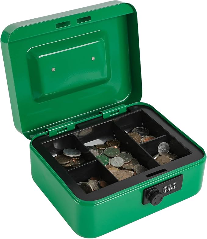 xydled Cash Box with Money Tray,Locking Cash Box with Combination Lock,Money Box with Removable Coin Tray,Medium,9.84 inchx 7.87 inchx 3.54 inch,Green - Image 4