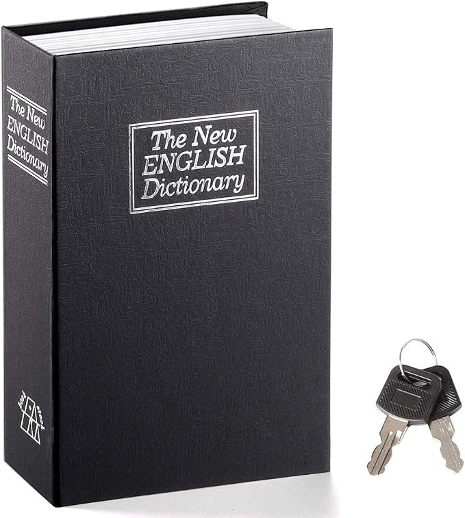 Book Safe with Key Lock – Jssmst Home Dictionary Diversion Safe Lock Box Safe Metal Box, Black Large, SM-BS004BL by Jssmst