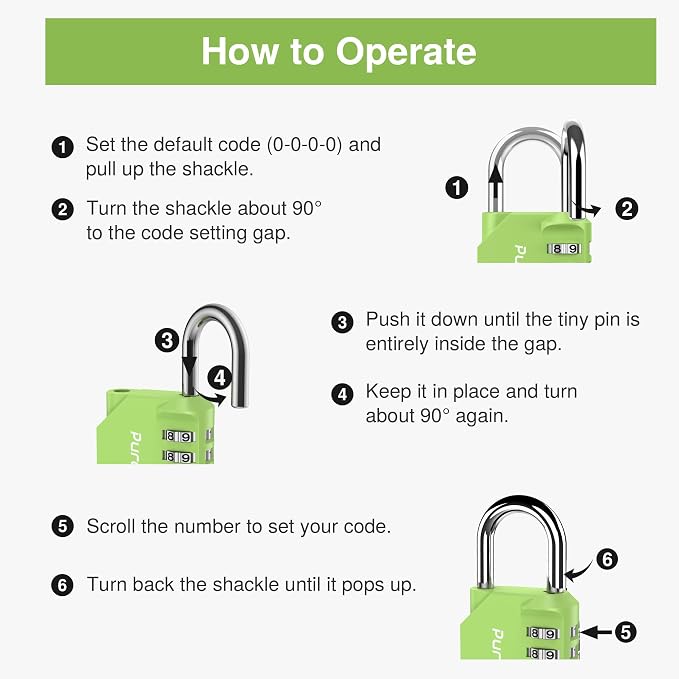 Puroma 1 Combination Lock Locker 4 Digits Combo Padlock Gym Yellow-Green | For School Gate Fence Toolbox Hasp Storage, Outdoor, Resettable, Weatherproof, Side Window, Crack Cut Resist, Hardened Steel - Image 6