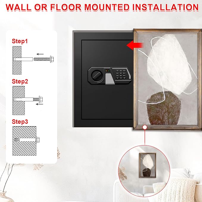 3.4 Cub Large Safes for Home Use, Digital Home Safe Box Fireproof Waterproof with Programmable Keypad, Spare Keys and Removable Shelf, Anti-Theft Fire Proof Safe for Document Money Valuables - Image 6