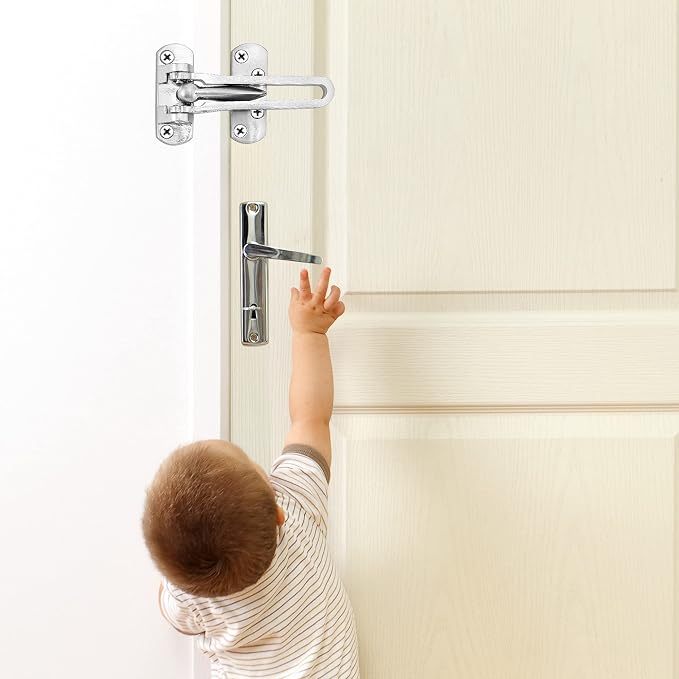 Door Lock Latch Swing Bar Door Guard Latch Home Hotel Lock Silver | SUS-304 Stainless Steel Door Chain Lock Gate Reinforcement Swing Latch for Hinged Swing-in Front & Inside Door Fence Security - Image 2