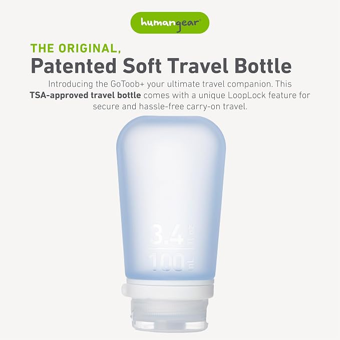 humangear GoToob+ (Large) | Refillable Silicone Travel Bottle | Locking Lid | Food-Safe Material | Blue, Large (3.4 fl.oz.; 100ml) | Refillable & Leak-Proof Silicone Travel Size Bottles with Locking Cap for Toiletries, Camping & TSA Carry-On - Image 2