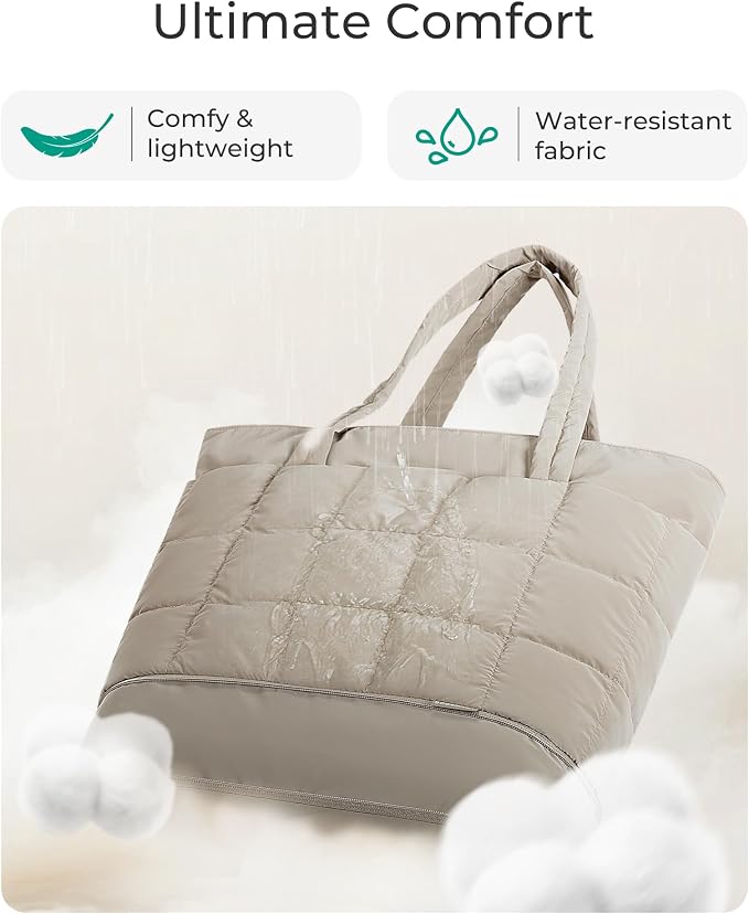 BAGSMART Expandable Tote Bag for Women, Puffer Work Tote Travel Bag | Quilted Carry On Bag for Travel Work Gym College, Waterproof Travel essentials - Image 6