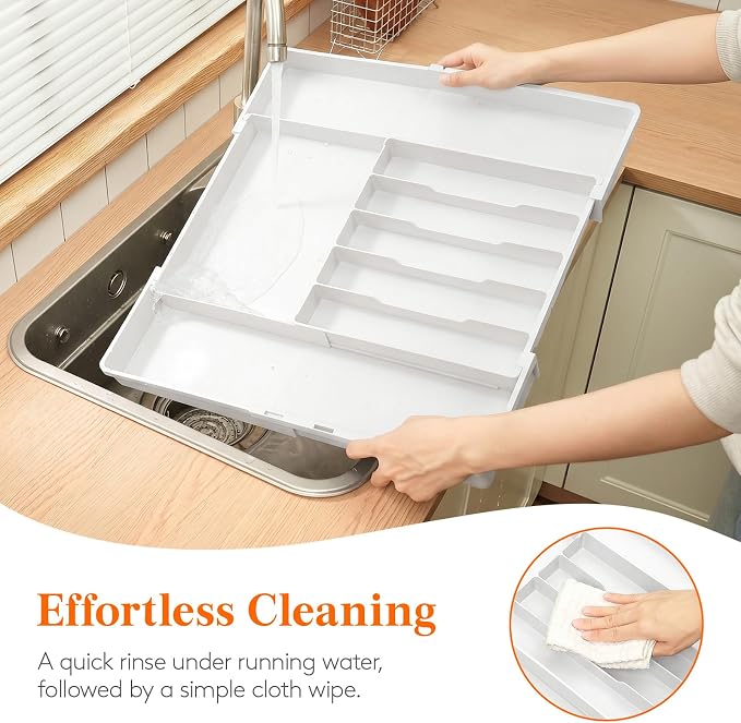 Lifewit Expandable Silverware Drawer Organizer, Utensil Tray for Kitchen | BPA Free Flatware and Cutlery Holder, Adjustable Plastic Storage for Spoons Forks Knives, 12-20.5 x 11.3-19.4 x 1.7, White - Image 9