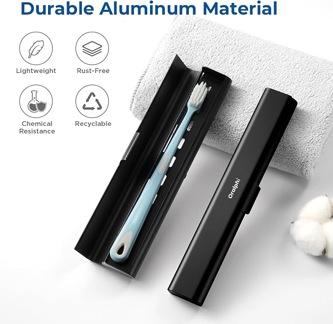 Aluminum Toothbrush Travel Case, Portable Travel Toothbrush Holder, Durable Manual Toothbrush Box Container for Traveling, Bathroom, Camping, Business Trip-Black - Image 2