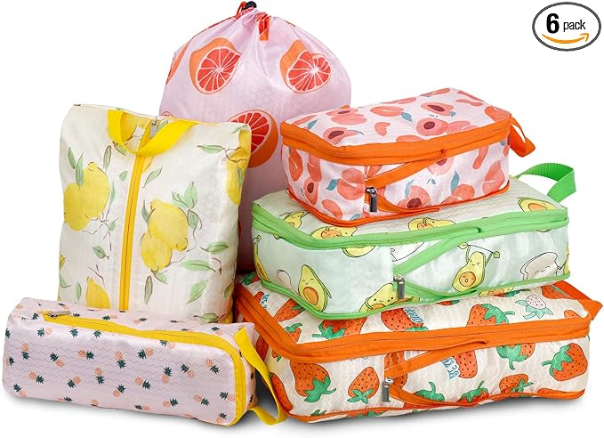 6 Pcs Compression Packing Cubes for Travel, Waterproof Luggage Organizer Washable Storage Bags Set - Packaging Cubes for Backpack Travel and Carry-Ons by Hitanfe