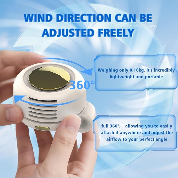 Portable Fan,Clip On Waist Bladeless, Ultra-Quiet Personal Mini Neck Fan | 3 Speeds with 360°Adjustable Clip Mini Fan Personal USB Rechargeable Small Fan for Summer - Image 4