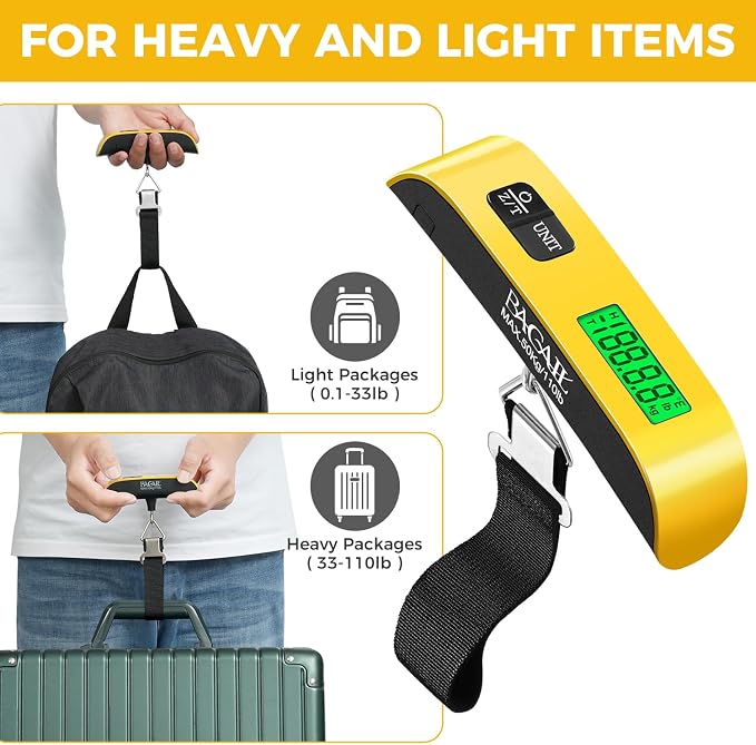 BAGAIL Digital Luggage Scale, 110lbs Hanging Baggage Scale with Backlit LCD Display, Portable Suitcase Weighing Scale, Travel Luggage Weight Scale with Hook, Strong Straps for Travelers - Image 6