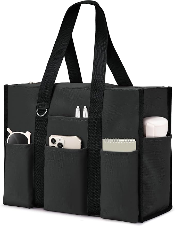Becokan Large Tote Bag for Women Waterproof with 12 Pockets Top Zipper Closure Utility Teacher Nurse Bags for Work School by BecokanBeachBagSpecialist