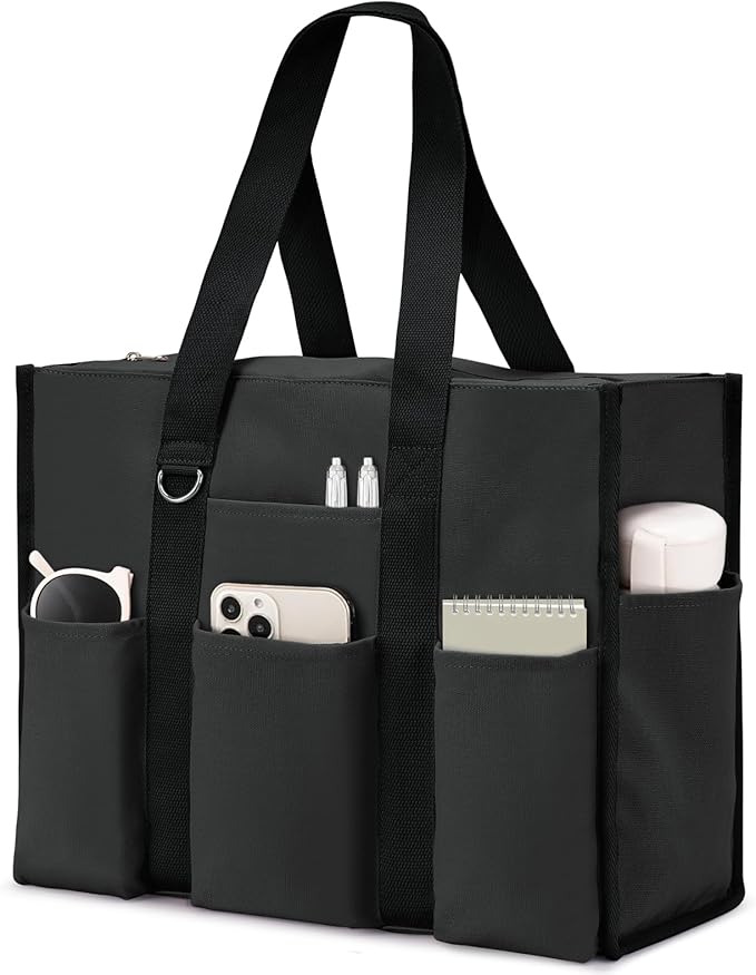 Becokan Large Tote Bag for Women Waterproof with 12 Pockets Top Zipper Closure Utility Teacher Nurse Bags for Work School by BecokanBeachBagSpecialist