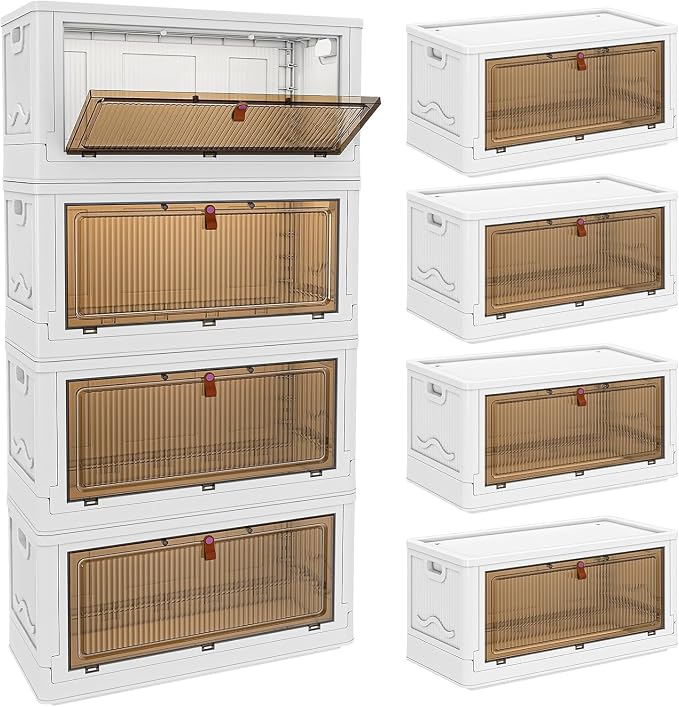 YFXCVSL 4 Tier Plastic Storage Bins with Lid 102QT, Stackable Storage Containers with Wheels, Folding Storage Boxes, Stackable Storage Bins, Organizers and Storage for Living Room - Image 2