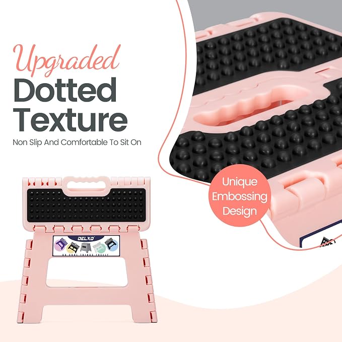 Delxo 9 Inch Kids Step Stool,300 Lbs Folding Step Stool for Toddler Pink | Foldable Step Stool,Non-Slip Foot Stools with Handle, Lightweight Collapsible Stool for Kitchen,Bathroom,Bedroom,Garden - Image 7
