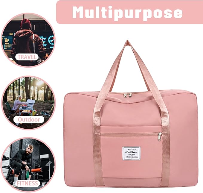 Duffel Bags for Traveling Women Sports Gym Tote Bag Water Resistant Travel Carry on Duffel Bag Weekend Overnight Bag (Pink) - Image 6