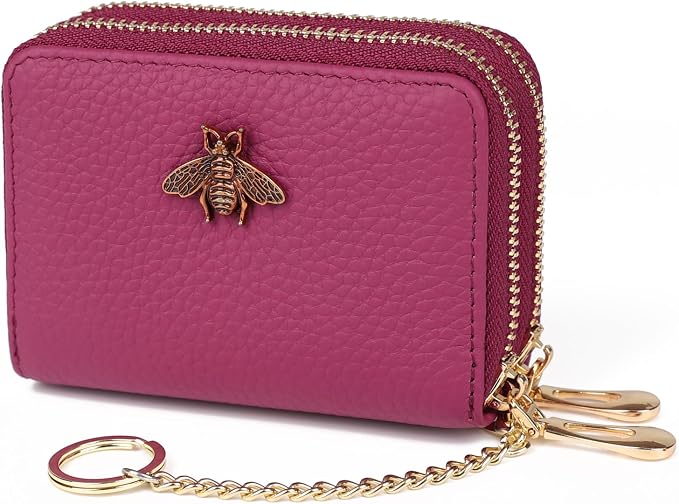 imeetu RFID Credit Card Holder, Small Card Wallet Women, Leather Card Case | Genuine Leather Women's Card & id Cases, Change Coin Purse with Zipper Keychain id Window, 20 Colors & 3 Styles, Daily, Gifts by imeetu