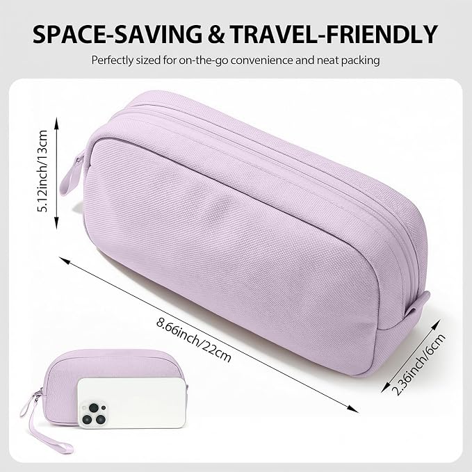 Anti-Tangle Electronics Organizer Travel Cable Bag Purple | 8 compartments for 3ft+ cords, chargers and power banks. Crafted from padded Oxford fabric. Includes 8 cable ties. - Image 2
