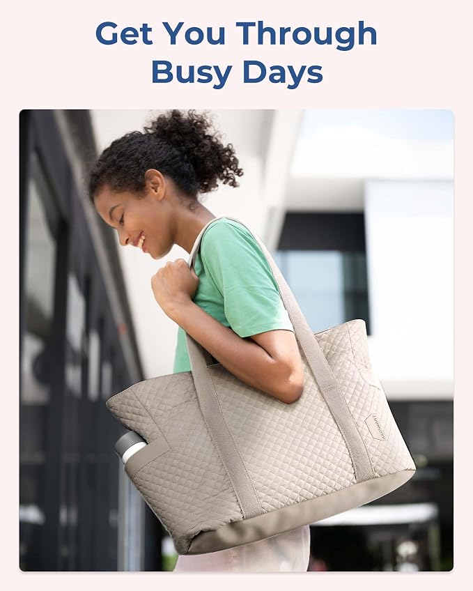 BAGSMART Crush Tote Bag for Women, 20L Puffer Work Tote with Zipper, Travel Essentials Quilted Nurse Hospital Bag - Image 6