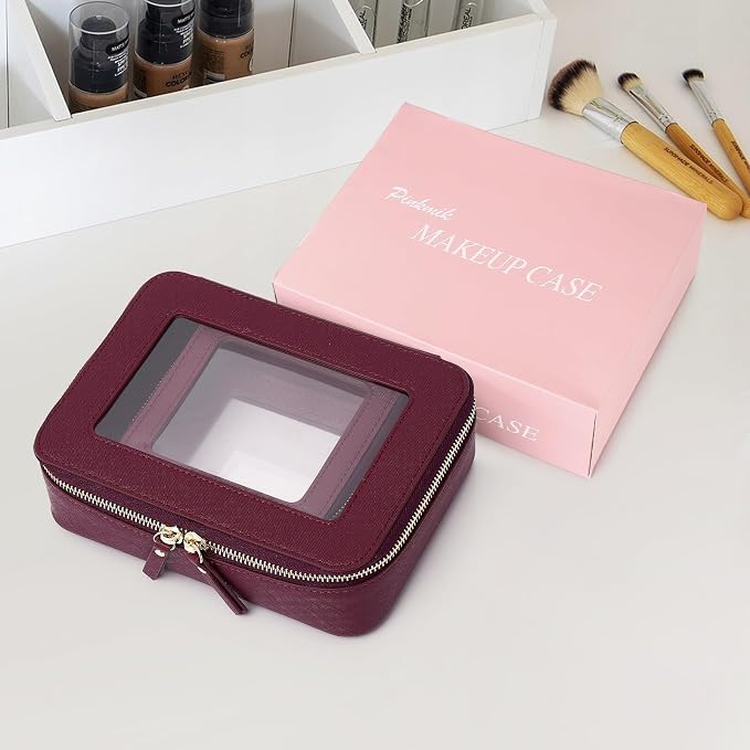 Pinkmik Clear Makeup Bag, (Burgundy, M+MINI) | 2PC,Waterproof, Travel Case for Cosmetics and Toiletries, Women's Purse Organizer, Clear Car Bag with Zipper - Image 7