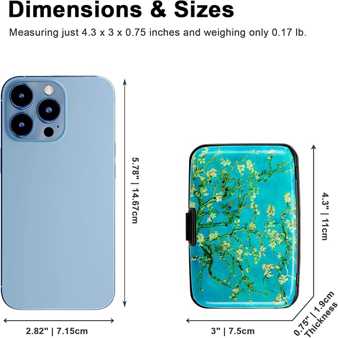 Credit Card Holder, Metal Card Wallet RFID Blocking Mini Slim Aluminum Business Hard Card Case for Women Men (Vincent van Gogh Almond Blossoms) - Image 5