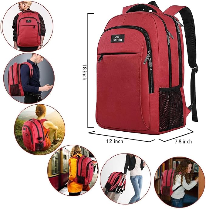MATEIN Red 15.6 inch Laptop Backpack for Women, Water Resistant College bag | Personal Item Travel Backpack, Anti Theft Sturdy Underseat Bag, Airline Approved, Student Supplies Accessories School Bookbag - Image 6
