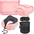 Travel Blanket and Pillow Set - Neck Pillow Airplane Essentials, Pink | Memory Foam, Sleep Mask, Earplugs with Bag, Fleece Soft Comfort for Long Plane Flight Traveling Car Road Trip Flying by Nerien