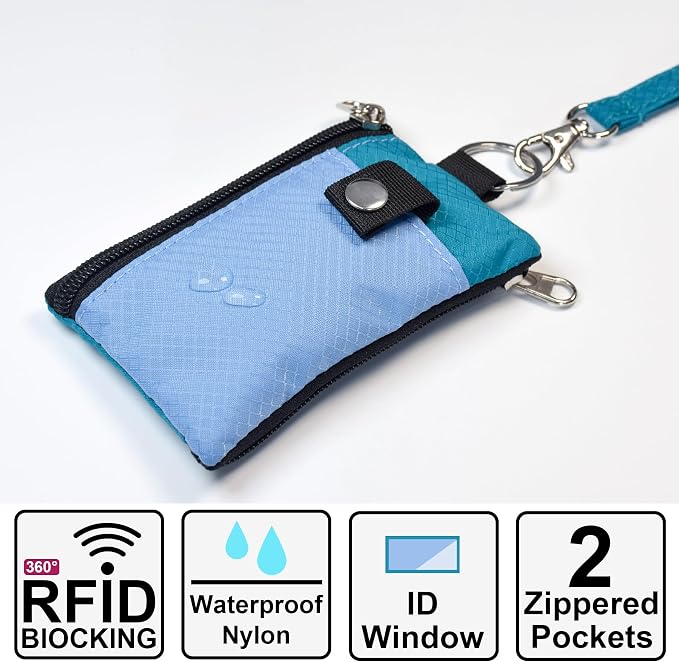 CHENSPRX Minimalist RFID Blocking Small Wallet with ID Window,WaterResistant Zip Id Case Wallet with Lanyard Keychain for Cards,Cash,Travel,Women,Men - Image 2