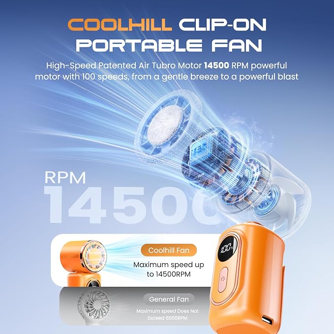 Portable Clip-On Mini Fan Handheld Turbo Fan 3000mA 14500 RPM | 5-speed adjustable high-speed personal fan,Pocket Size USB Cooling Fan for makeup,Travel, Lash Tech & Office - Image 2