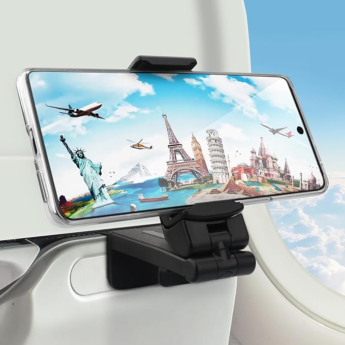 Airplane Phone Holder Hands Free Compact Travel Phone Mount with 360 Degree Rotation Universal Travel Essentials Ideal for Airplane, Table, Tray by Miruchertter