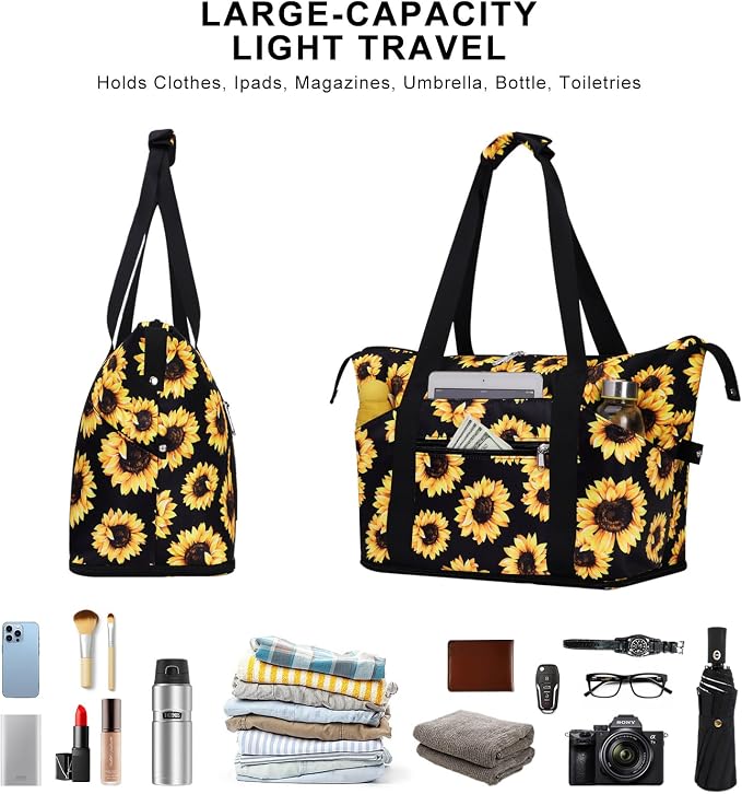 Expandable Duffel Bag for Women with Trolley Sleeve/Wet Pocket Weekender Travel Tote Large Carry On Overnight Luggage - Image 6