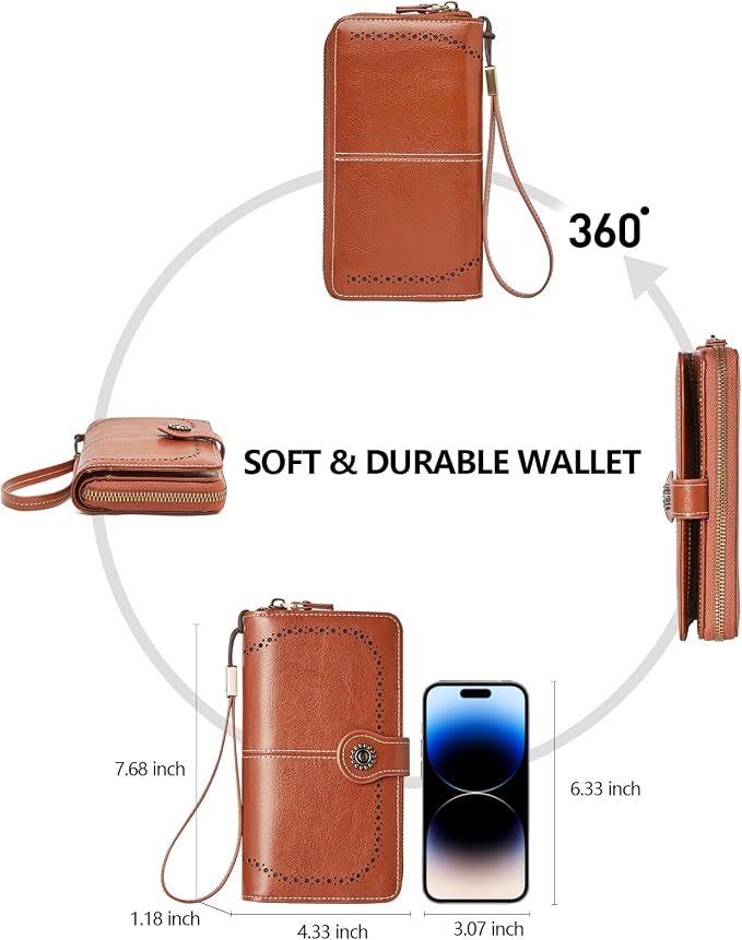 TFKGS Wallet for Women RFID Blocking Leather Large Capacity Card Holder Ladies Phone Clutch Travel Long Purse Wristlet | RFID Blocking - Image 4