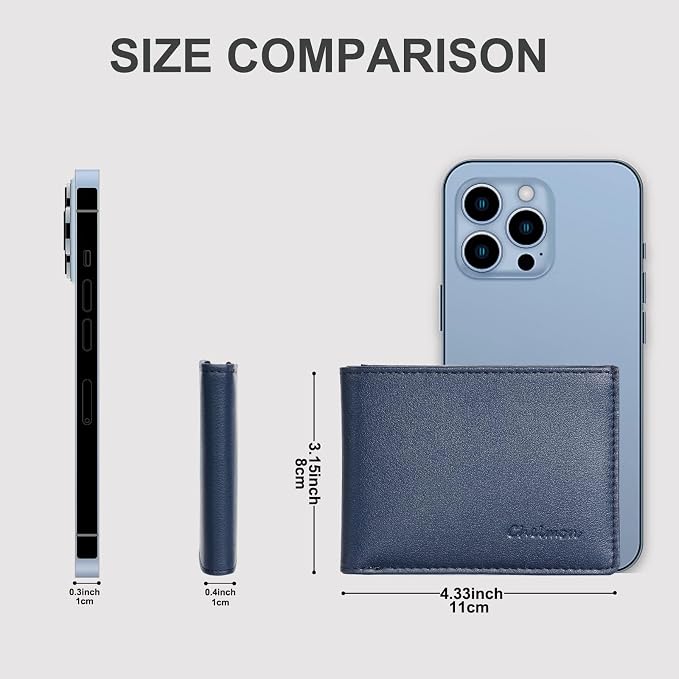 Chelmon Slim Wallet for Men ID Window with RFID Blocking Front Pocket Minimalist Bifold Bussiness Card Holder Gift for Men, Dark Blue - Image 3