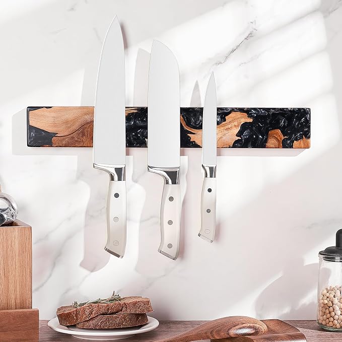 Magnetic Knife Holder for Wall 16 Inch, Acacia Burl Wood & Black Resin Magnetic Knife Strip Bar, Powerful Magnet Kitchen Knife Storage Rack, Space-Saving Wall Mounted Organizer - Image 3