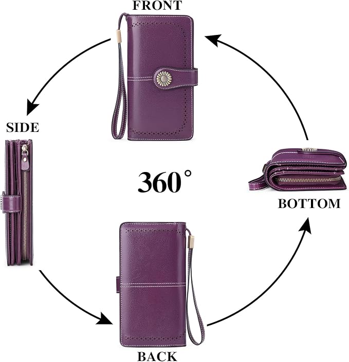 SENDEFN Wallets for Women Leather Credit Card Holder with RFID Blocking Large Capacity Wristlet | with RFID Blocking - Image 5