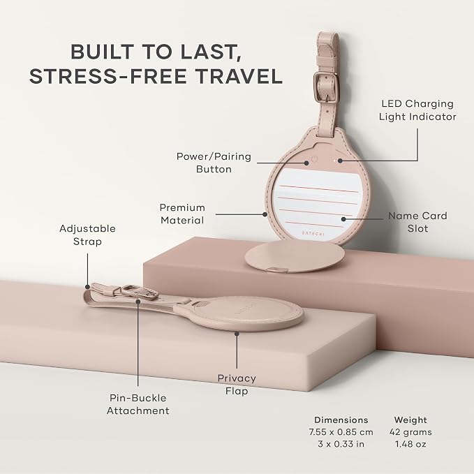 Satechi FindAll Luggage Tag, Find My Compatible, TSA-Friendly, Desert Rose | Bluetooth Tracker, airport tracking, left-behind alerts, loud audible chime, wireless rechargeable, for iPhone, iPad, Mac - Image 6