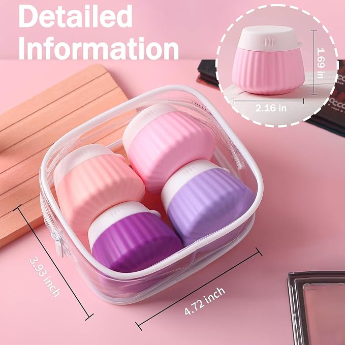 4 Pack Silicone Travel Cream Containers, Refillable Toiletry Jars | Leak Proof Design, Comes with Scoops, Labels & Clear Bag, Perfect for Travel Shampoo, Conditioner and Skincare Toiletries - Image 3