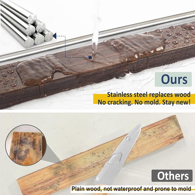 23 Inch Magnetic Knife Holder for Wall - Stainless Steel Magnet Knife Strip No Drill with 15 Hooks/Adhesive Tape/Screws, Wall Mounted Kitchen Utensil Holder, Walnut-Finish Magnetic Knife Organizer - Image 3