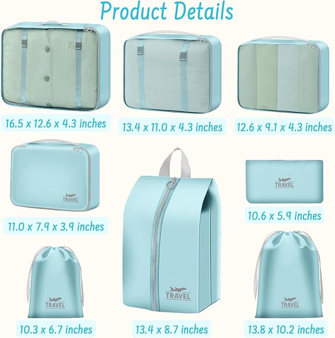 Packing Cubes for Travel- 8 Set Luggage Organizer Bags for Family, Mesh Breathable Travel Packing Cubes for Suitcases Durable Travel Essentials Bags Set (Upgrade Blue, 8 Set) - Image 2