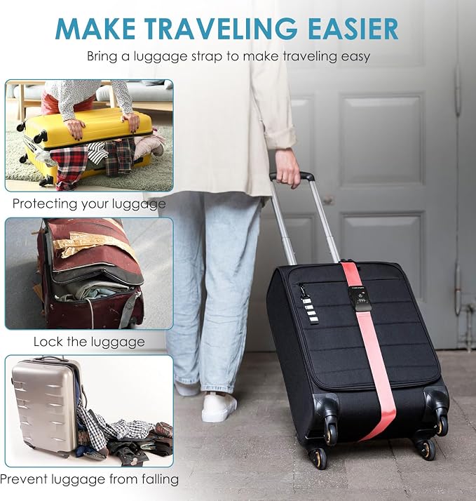 Travel Inspira Heavy Duty Luggage Straps with TSA Lock | Anti-Burst Protection; High Visibility Pink; TSA-Lock Belt with Tag; Adjustable 103-200cm; 20-28 Inch Bags; Quick Release - Image 5