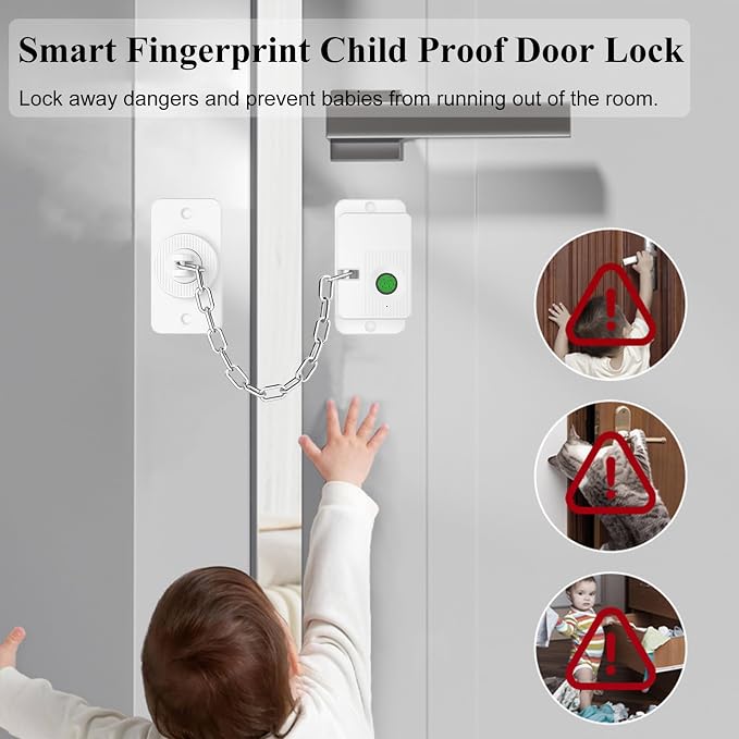 Fingerprint Child Proof Door Lock 2Pcs, Refrigerator Lock with Fingerprint & Door Locks for Kids safety, for Door Lock, Fridge Lock, Cabinet Locks and Window Locks,Strong Adhesive No Drilling - Image 3