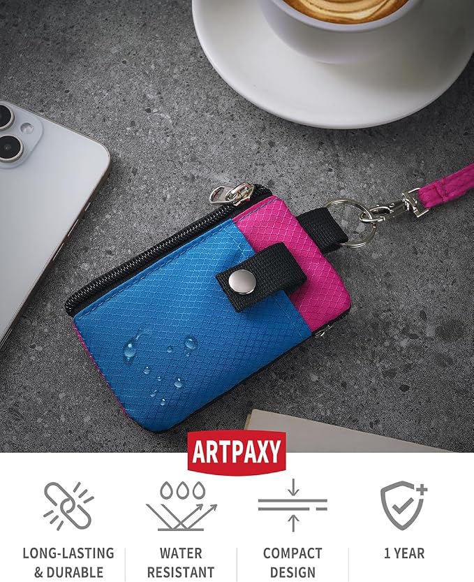 Artpaxy Minimalist Wallet For Mens Womens, Keychain RFID Blocking Zipper Small Wallet with ID Window 2 Lanyards,Water Resistant Travel Cash Card Coin Case Boys Girls - Image 2