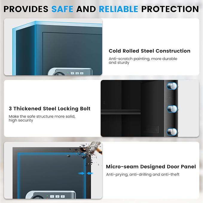 [19.7" Tall] Safe Box, 3.5 Cuft Home Safes with Fireproof Waterproof Bag | Security Digital Safe for Home with Programmable Keypad Keys, Smart Alert, Mute Mode, Anti-theft Document Safe for Valuables - Image 8